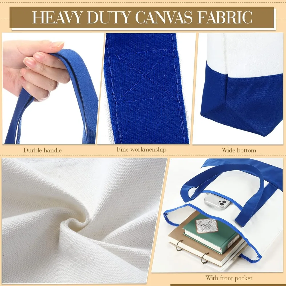 ถุงช้อปปิ้งแบบใช้ซ้ำได้ แพ็ค 16 ใบ ถุงผ้าแคนวาสพร้อมช่องด้านนอก ขนาด 18 นิ้ว สำหรับผู้หญิง คุณแม่ และงาน DIY