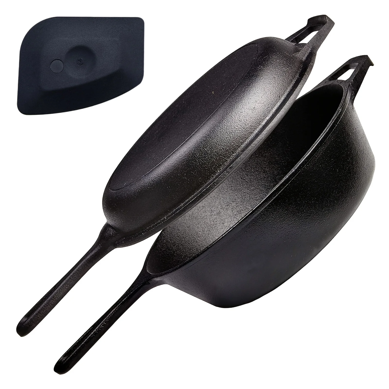 

A Combination Set of Dutch Oven And Frying Pan, Pre-Seasoned Cast Iron Cookware with a Spatula, a Versatile 2-In-1 Cooking Pot—Deep Pot + Frying Pan, Suitable for Baking Bread, Indoor/Outdoor Cooking, Barbecuing, Stovetop, And Induction Cooking