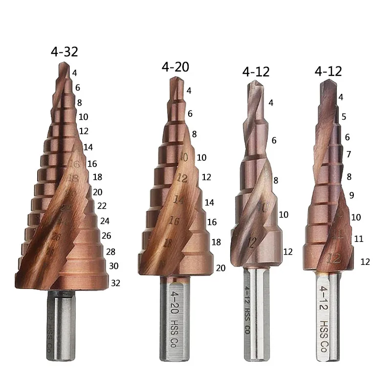 

M35 Cobalt 5% Step Drill Bit 4-12/4-20/4-32mm Triangle Shank HSS-Co Spiral Flute Metal Drill Bit Hole Cutter For Stainless Steel