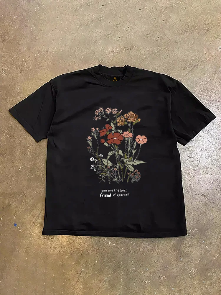 Loose Fit Short Sleeve T-Shirt Pure Cotton Double Thread Women's Style Heavyweight Couple's Tee Casual Summer Fashion