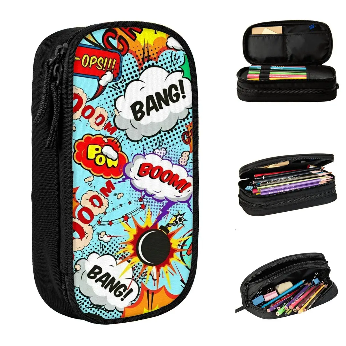 Comic Elements Seamless Pattern Accessories Pencil Case Large Capacity Kids School Supplies Pencil Bag Perfect Gifts