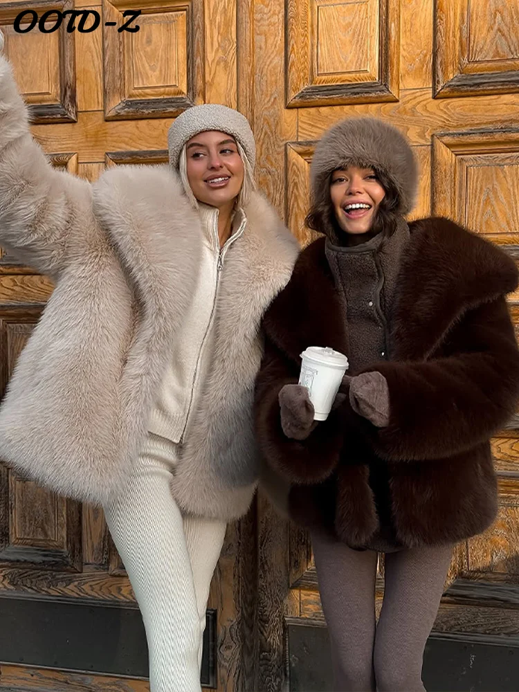 

Chic Faux Fur Women Coat Loose Statement Collar Long Sleeves Open Stitch Coats Female 2025 Autumn Winter Luxury Lady Outwears