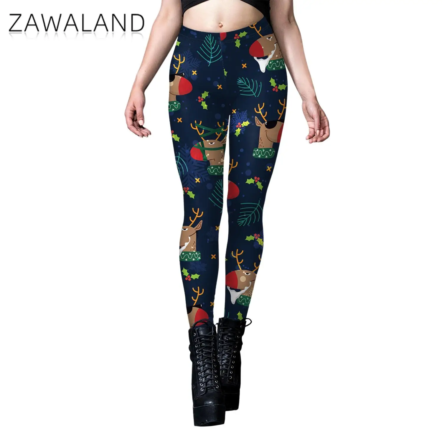 Zawaland Women Leggings Ugly Christmas Trousers Gifts Elk Neon 3D Print Mid Waist Pants Xmas Holiday Sexy Tights Fitness Workout