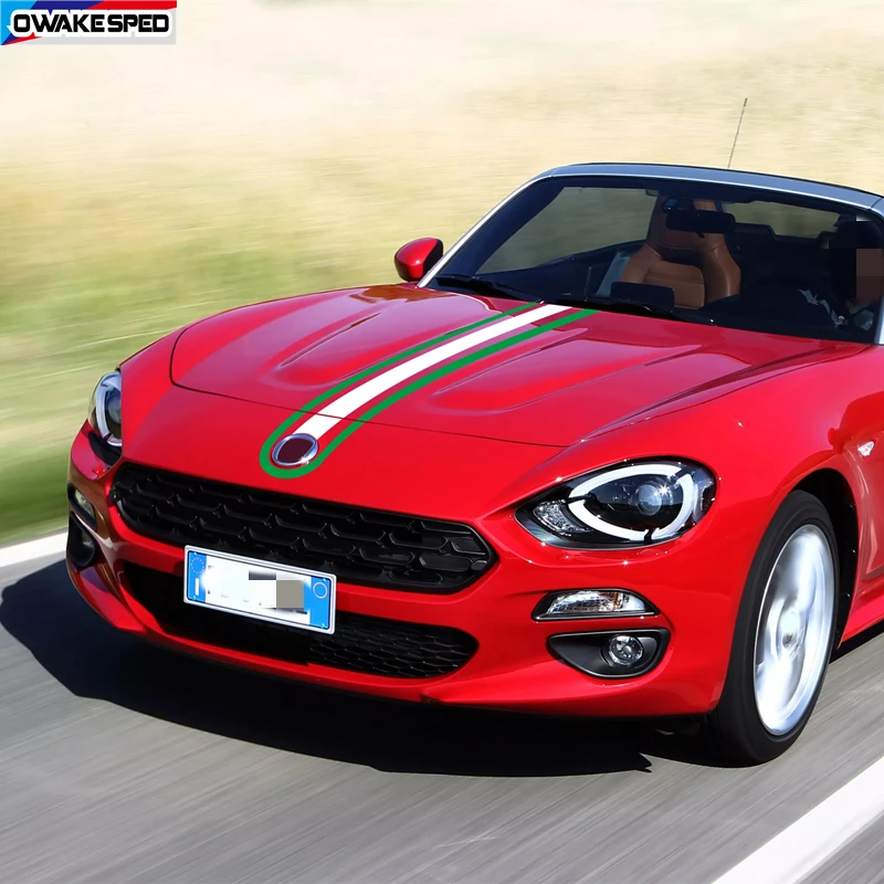 

2pcs Green Red Racing Sport Stripes Car Hood Tail Decor Sticker For Fiat 124 Spider Cusotmized Desgin Accessories DIY Decals