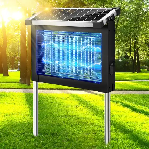 Solar Bug Zapper Outdoor, 4500V Mosquito Zapper with Panel Sensor, Waterproof Electric Fly Zapper for Garden Patio Camping