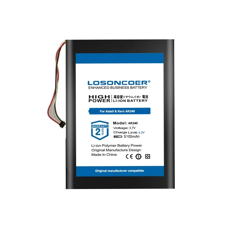 بطارية AK240 بقدرة 5100 مللي أمبير في الساعة لمشغل iRiver Astell & Kern AK240 بطاريات تراكم 3 أسلاك توصيل