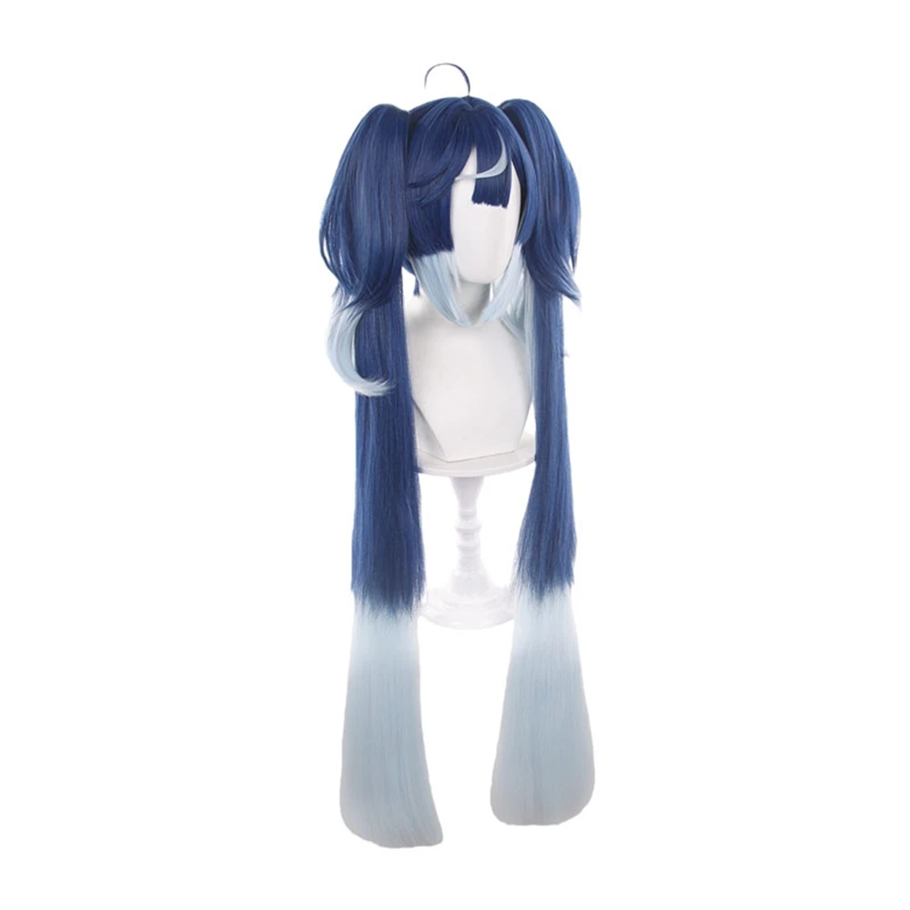 Deep Indigo to Light Gray Gradient Dual High Ponytail Strands Heat Resistant Synthetic Wig for Modern Styling