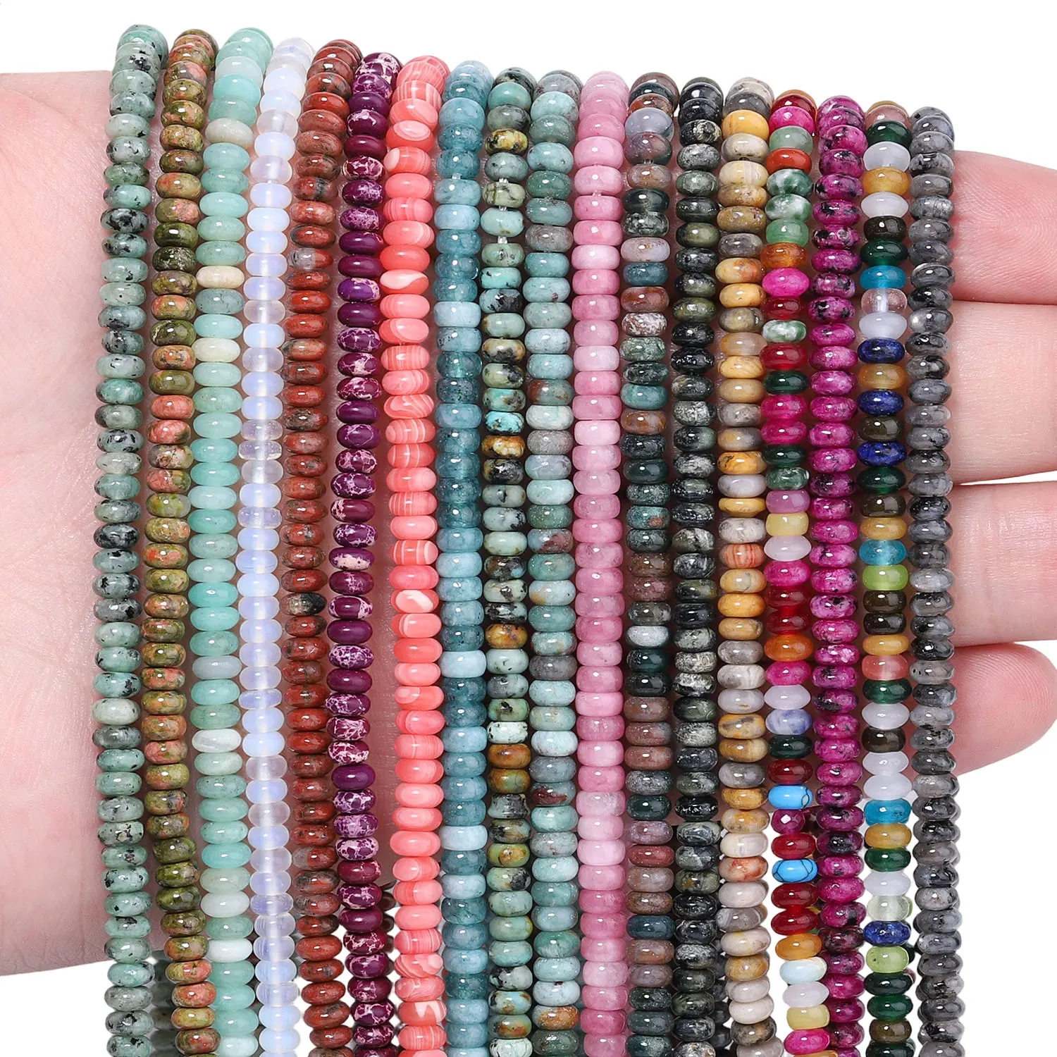 4x2mm Flat Round Abacus Shape Beads Natural Stone Picasso Jasper Indian Agate Kambaba Jasper Beads for Jewelry Making Accessory