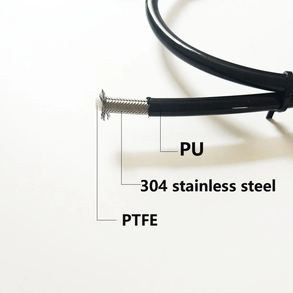 Black AN3 Stainless Steel Braided PTFE Hydraulic Brake Line, 360° Rotatable Aluminum Banjo Fitting for Motorcycle Scooter E-Bike