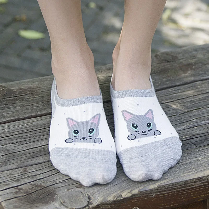 Clearance Sale Summer Casual Cute Women Socks Cartoon Animals Print Low Cut Short Sock Silicone Non-slip Invisible Ankle