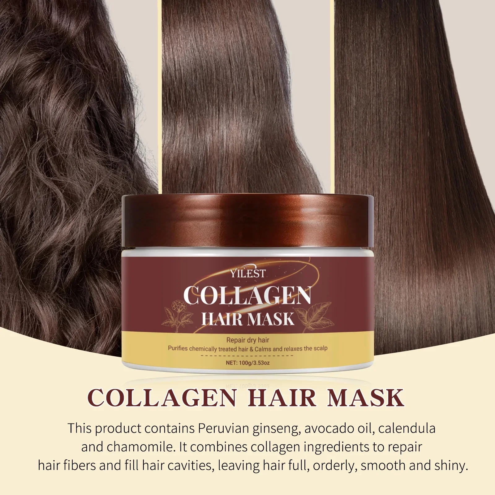 

Intensive Collagen Hair Mask for Deep Moisture & Repair | Professional Serum Treatment to Restore Damaged, Dry Hair
