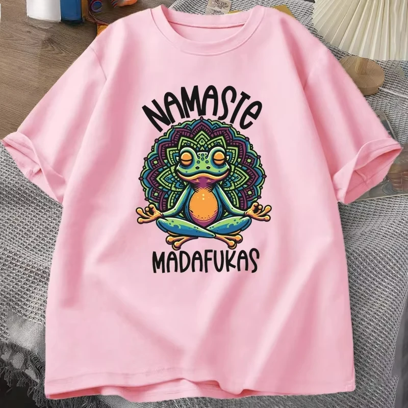 Summer Funny Yoga Frog Self Care T-Shirt Cotton Short Sleeve Positive Cottagecore Namaste Men Women Loose Oversized Tops