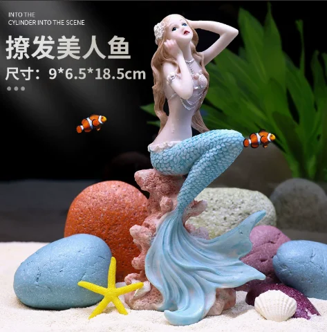 Nordic Resin Cute Mermaid Princess Figurines Fish Tank Ornaments Kawaii Decor Home Furnishing Decoration Crafts Birthday Gifts