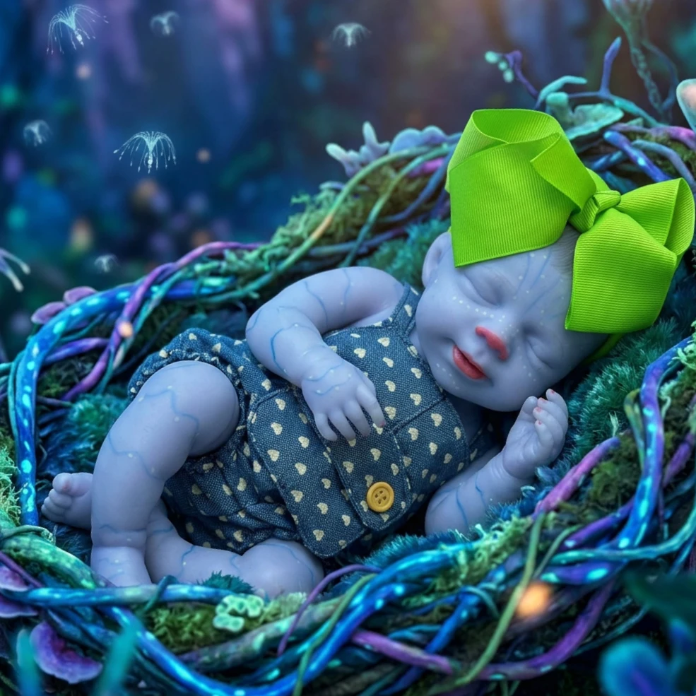 

13 Inch Soft Solid Silicone Full-body silicone Avatar baby with glowing skin Its body Its body glows fluorescent at night