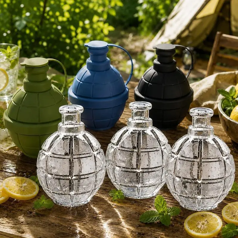 Grenade Ice Ball Mold with Lid, Food Grade Silicone Grenade Ice Cube Maker, Slow Melting Ice Sphere Molds for Whiskey Bourbon