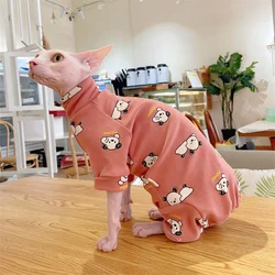 Cotton Cartoon Coat for Sphynx Cat in Spring Winter 4-legged Undershirt for Cats Cute Duck Puppy Panda Loungewear for Kittens