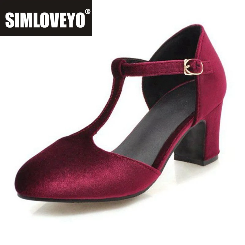 SIMLOVEYO Big size 44 45 46 strap sandals women wedding Shoes Buckle flock closed toe satin pumps shoes summer spring footwear