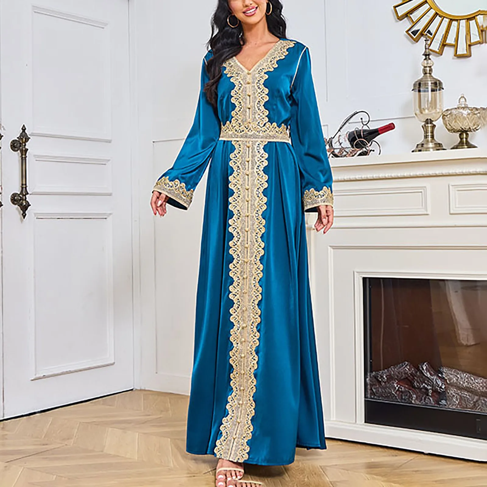 Kaftan Dresses Luxurious Beads Women Dubai Embroidery Elegant Long Sleeve Muslim Abaya Islam Turkey Jellaba Moroccan Long Dress