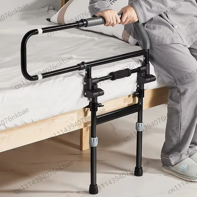 No-Drill Bed Safety Rail, Bedside Fall Prevention Guardrail with Standing Assist Handle, Home Care Mobility Aid for Elderly