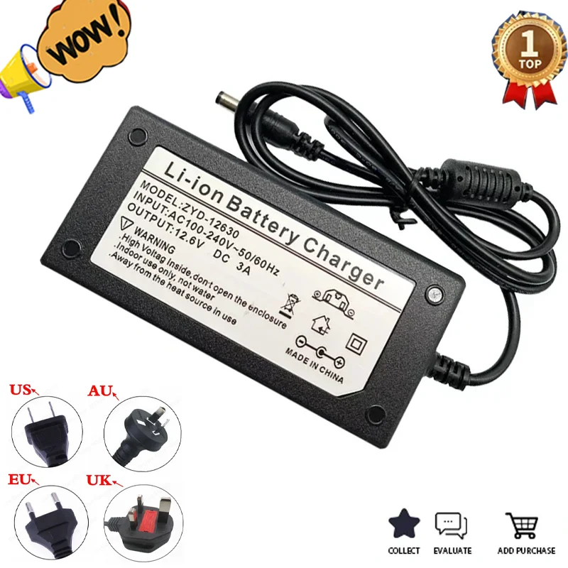 12.6V 3A Lithium Battery Charger for 3S 10.8V 11.1V 12V Li-ion Polymer Batterry Pack Fishing Light Electric Drill Power Adapter.