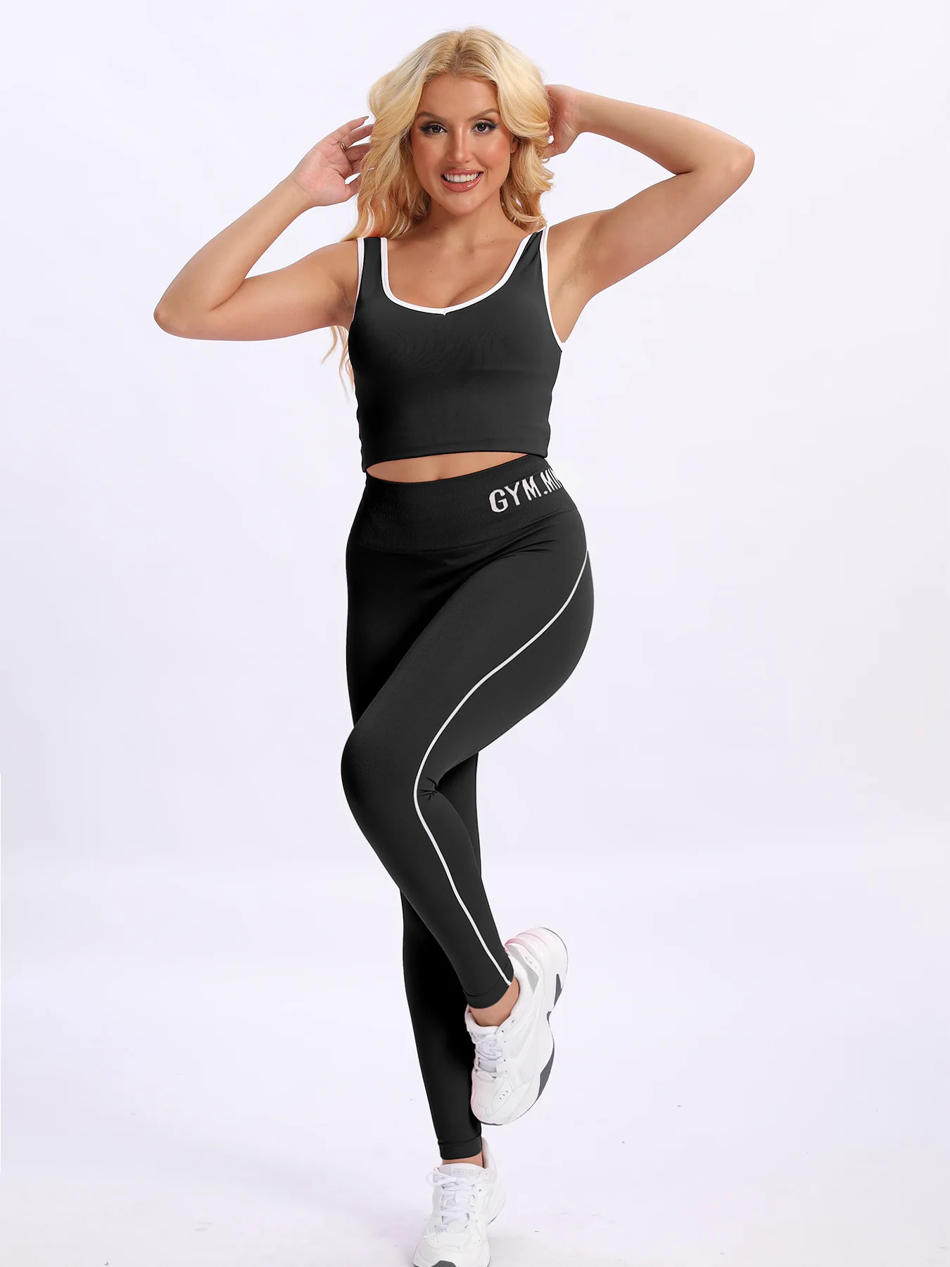 

Autumn women's color-blocking letter seamless yoga wear, tight-fitting sports yoga set