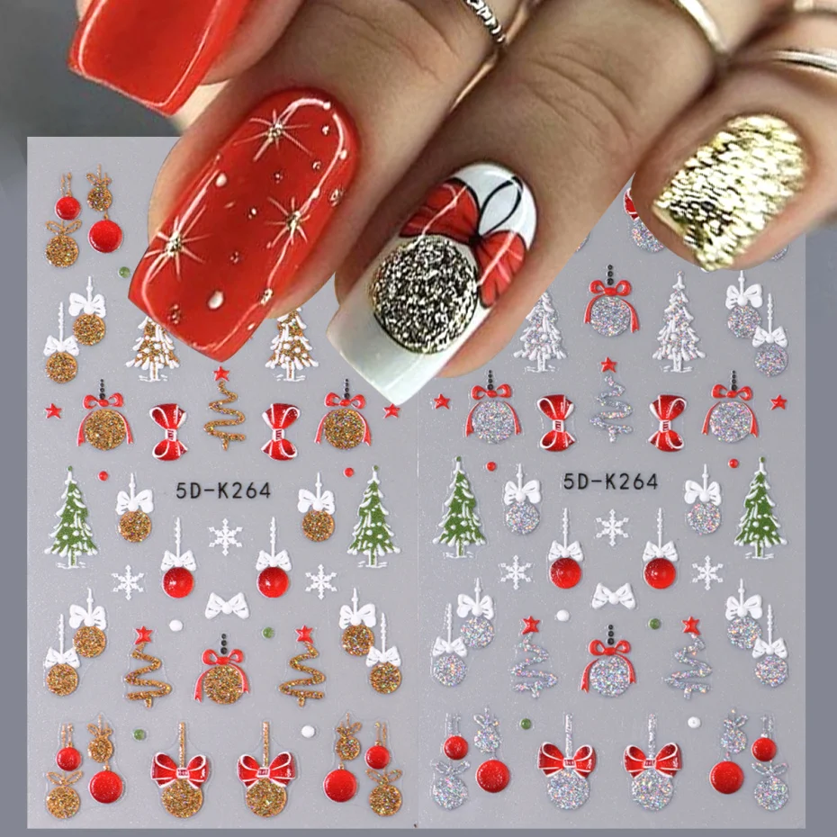 5d holo graphische Weihnachten Nail Art Aufkleber Glitzer Bälle Schneeflocke Neujahr Schieber egler Cartoon Schneemann Santa Kleber Aufkleber Dekor