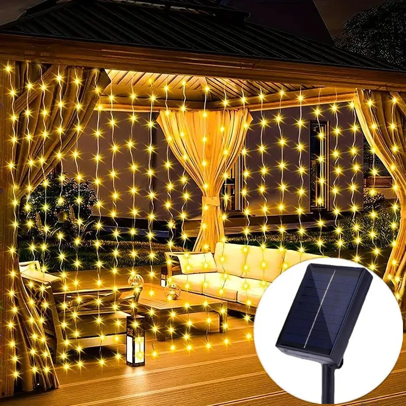 

Solar Curtain Light LED String Lights Hanging Lighting 8 Lighting Modes Decor Outdoor Wedding Garden Holiday Pavilion Navidad