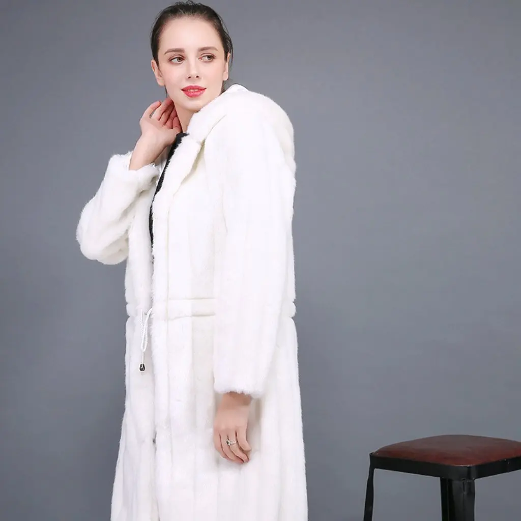 

Korean Original Rabbit Fur Long Coat for Women New Listing Factory Direct with Hat Real Fur Jacket Women's Outerwear