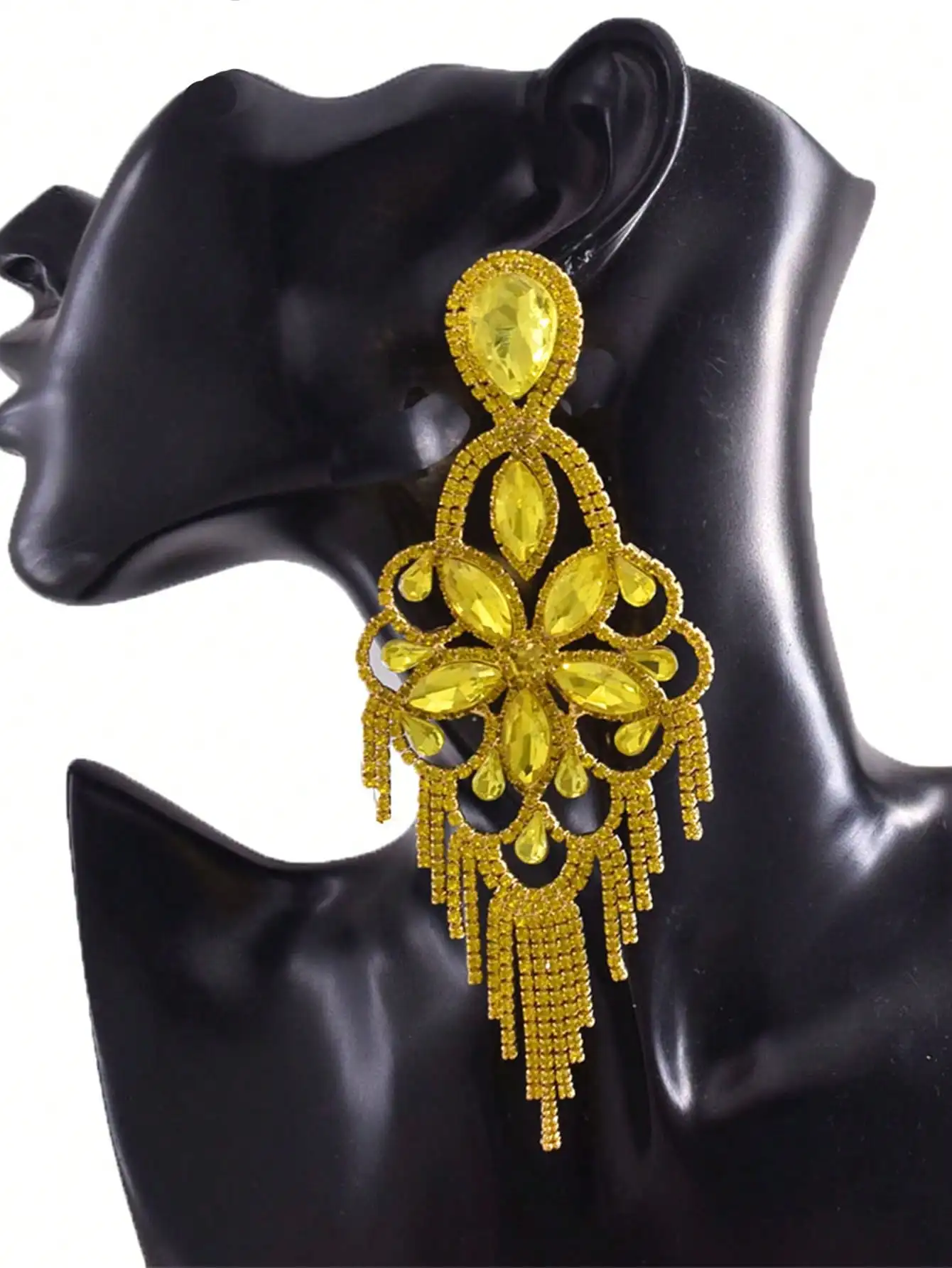 CUIER Yellow Rhinestone Oversize Drop Statement Earring for Women Big size Jewelry for Wedding