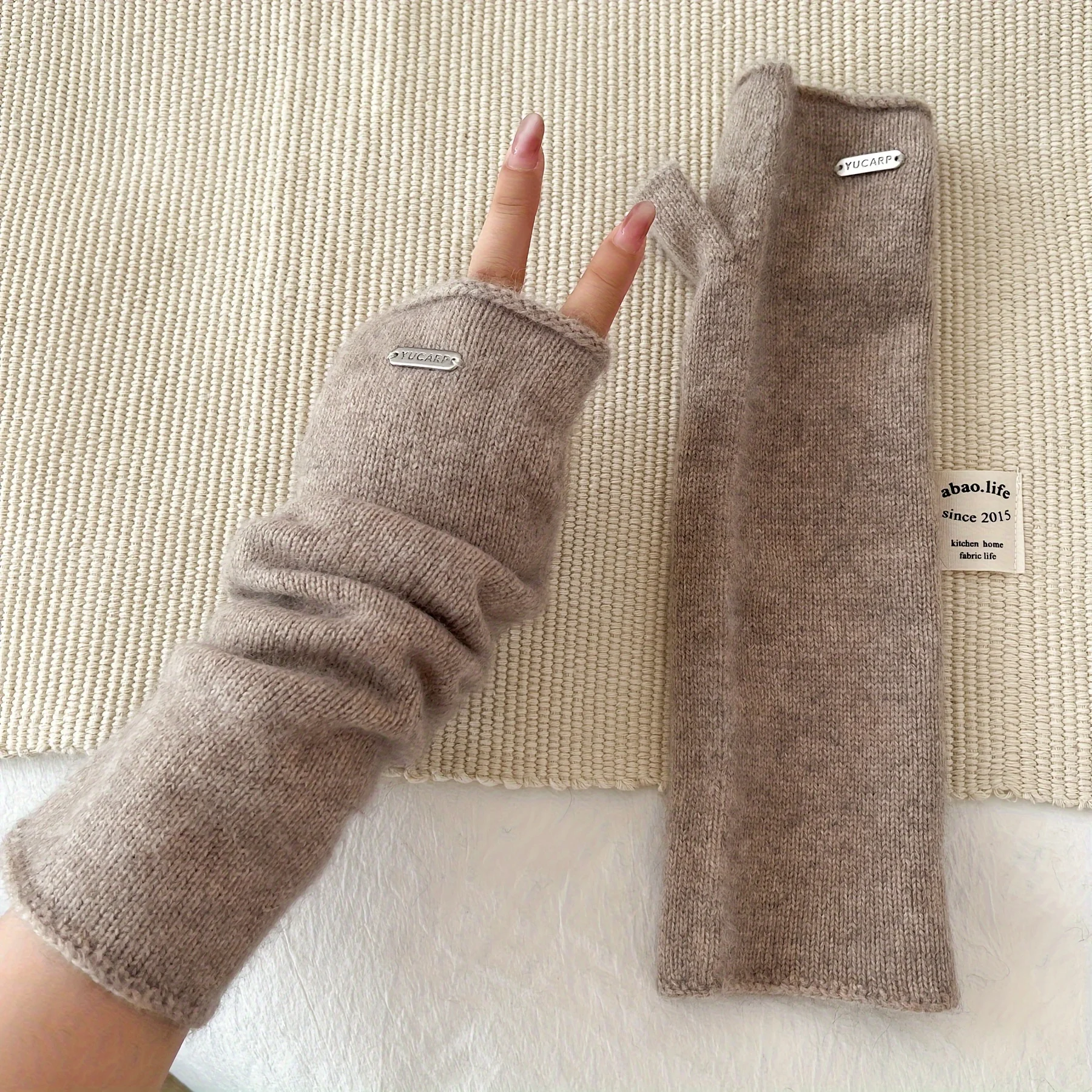 قفازات شتوية طويلة متماسكة نصف إصبع لعيد الميلاد مع فرو الراكون بلون نقي، غطاء مقاوم للبرد والدافئ، عصري #3