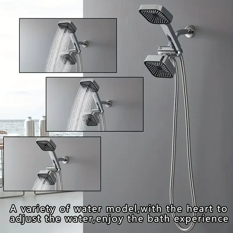 

Square Small Hanging Head 2in1 Handheld Shower Set With Bracket Three-way Water Distributor Explosion-proof Hose Square Set