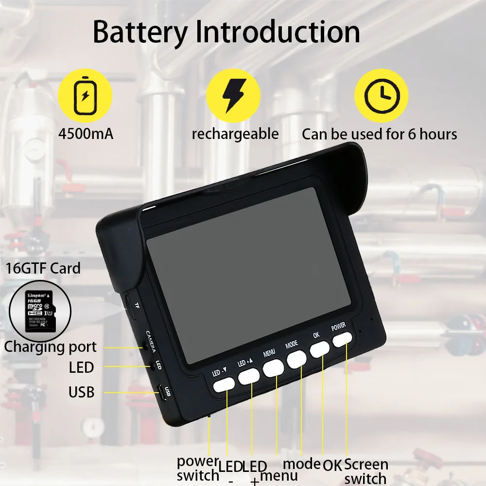 4.3" Sewer Camera with DVR 16GB,17/22MM HD Inspection Camera with 4500mAh 6H Battery, IP68 Waterproof Piping Endoscope Camera image 4