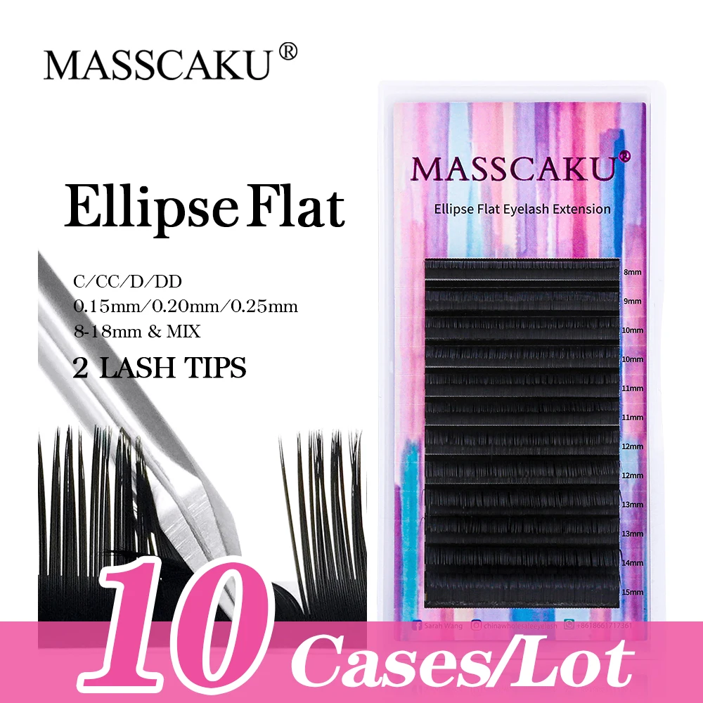 10cases/lot MASSCAKU 12Rows 8-18mm&mix Length Silk 100% Faux Mink Easy Apply Natural Looking Salon Use Flat Eyelashes Extension