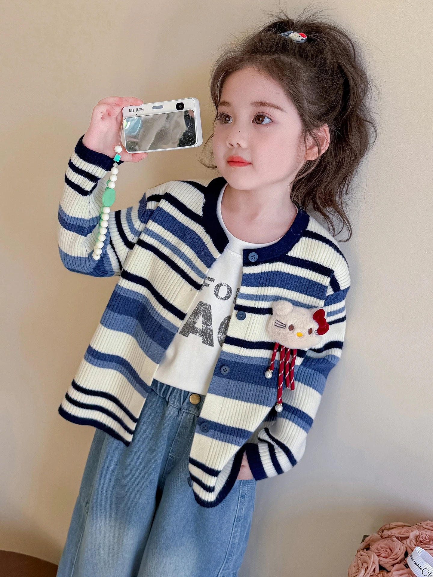 Cappotto maglione lavorato a maglia a righe da ragazza Casual lungo Sve Autunno Sle Capispalla Comodo vestibilità ampia rotondo Ne Bottone singolo Cl...