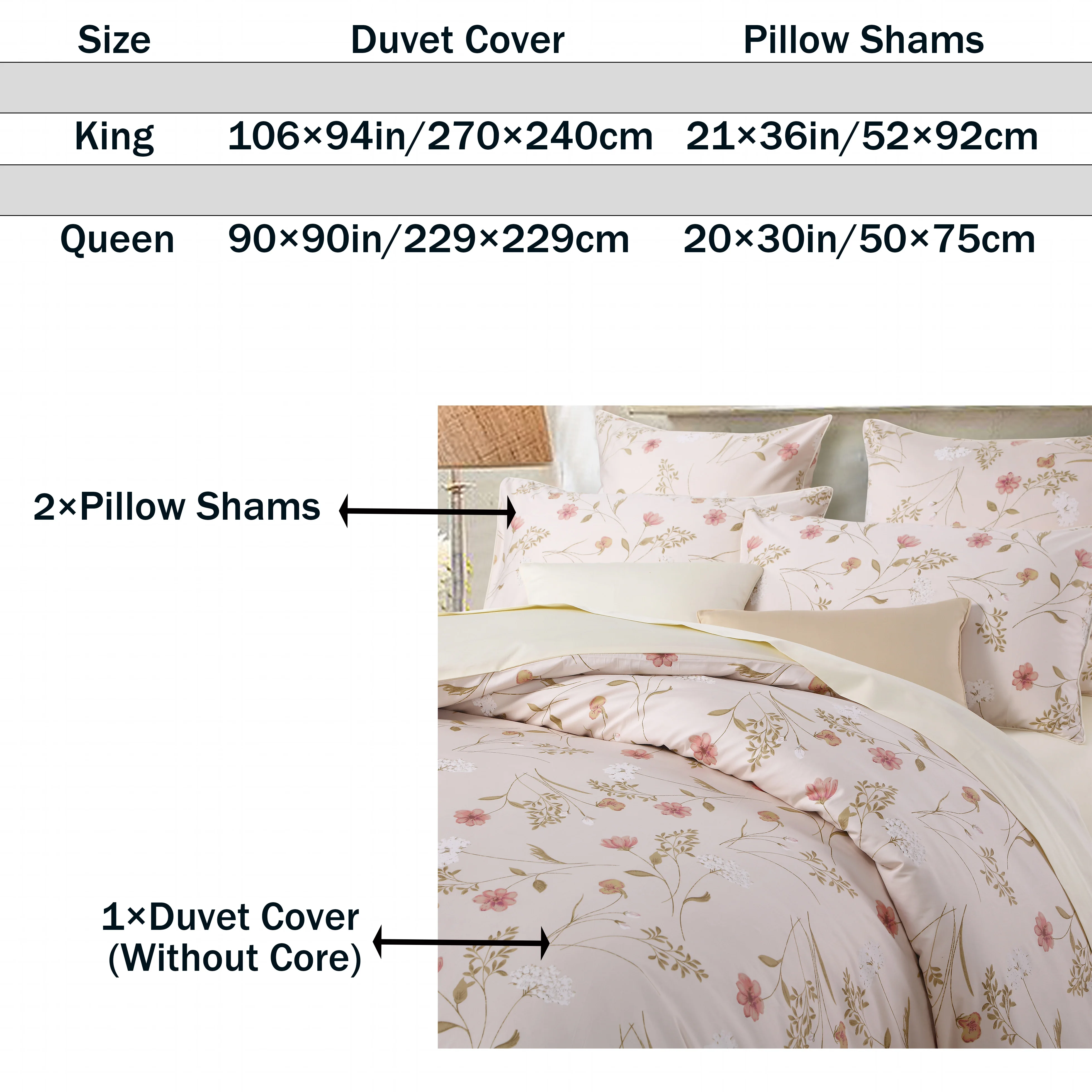 3pcs 600TC 100% Egyptian Cotton Duvet Cover Set, Elegant Shabby Chic Floral, Soft Skin-Friendly (No Inserts)