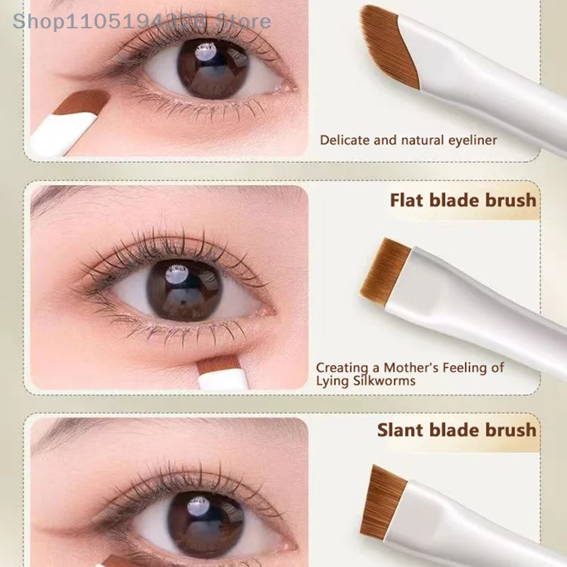 [MP] Pincel delineador de ojos con hoja, pincel plano para cejas de ángulo fino ultrafino, brochas de maquillaje debajo de los ojos, pincel para detalles precisos, color blanco