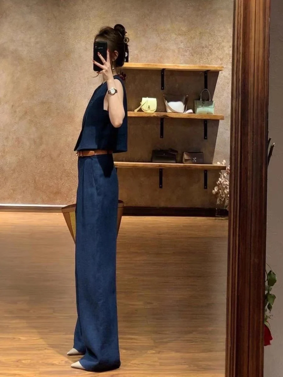 

Модный костюм небольшого размера, жилет и широкие брюки, комплект из двух предметов, профессиональная одежда, летний костюм Little Fraance Sle