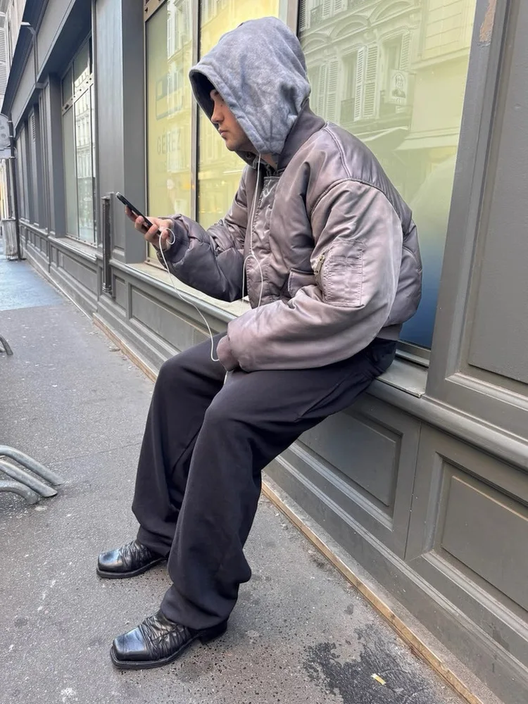 

Ретро-куртка в американском стиле, фиолетовая, двусторонняя, из хлопка, мужская зимняя свободная куртка на молнии, молодежная модная теплая утолщенная хлопковая куртка