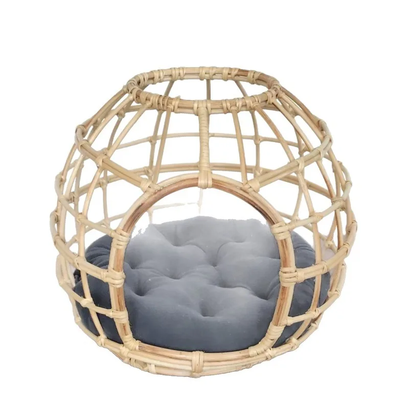rattan pet nest handmade rattan woven with warm cushion semi-closed