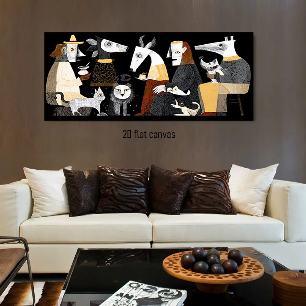 1pcs Modern Abstract Animal Party Canvas Decorative Painting Cartoon Style Home Wall Art Living Room Bedroom Study Hanging Paint