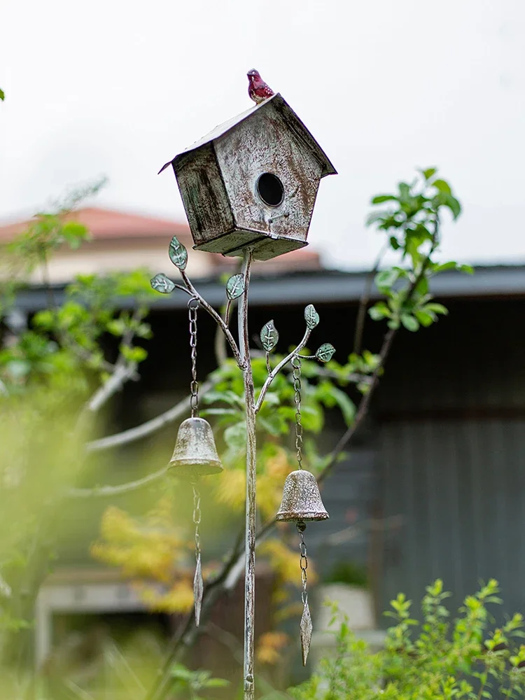 Wrought iron birdhouse bells flower plugs garden ornaments vintage gardening groceries ornaments vine climbing racks