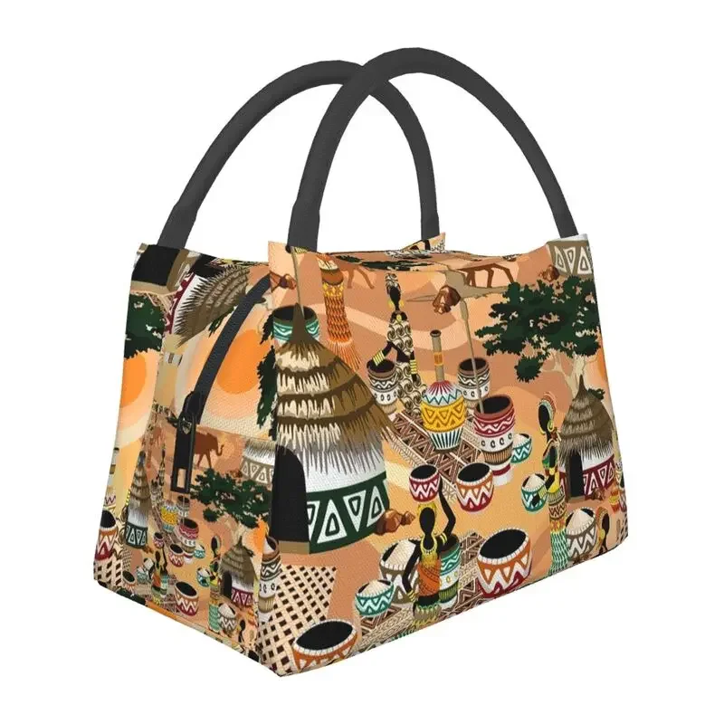 Custom African Tribal Village Women Life Lunch Bags Men Women Thermal Cooler Insulated Lunch Boxes for Work Pinic or Travel