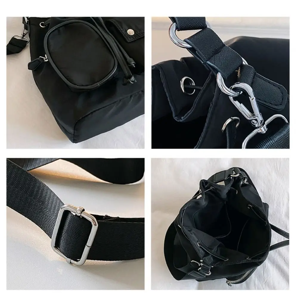 Fashion Drawstring Bucket Bag New Waterproof Large Capacity Nylon Shoulder Bags Underarm Bag Portable Women Handbags