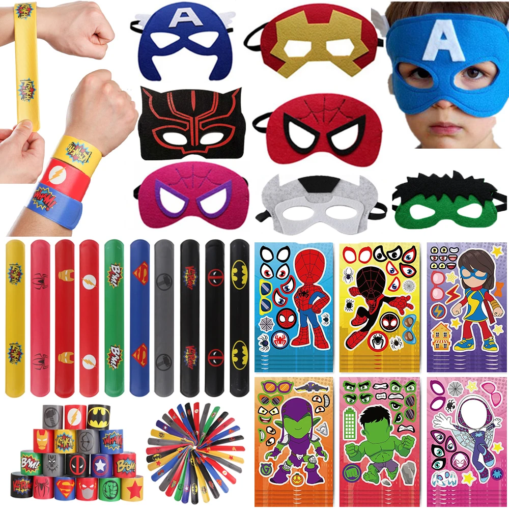 

Disney Super Hero Spiderman Party Favors Bracelet Mask Sticker Kids Cosplay Halloween Christmas Boys Favor Birthday Gifts Toys