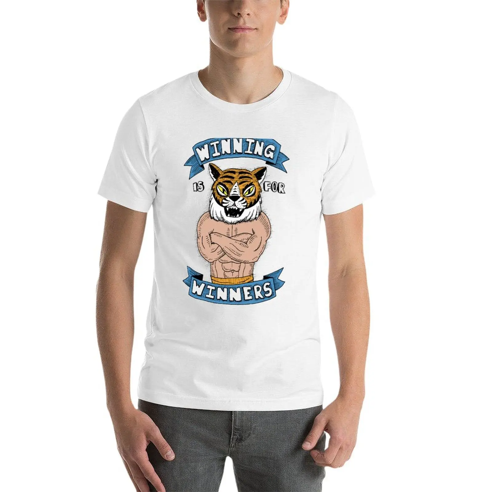 تي شيرت تايجر مان فوز دائمًا تي شيرت للرجال جرافيك مضحك رجل تي شيرت قطن أنيمي تي شيرت كبير الحجم