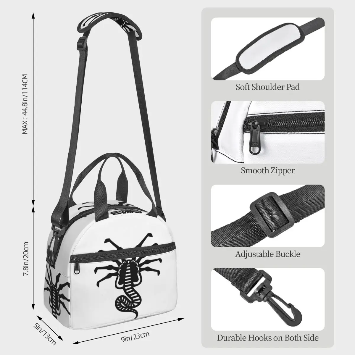 FaceHugger Alien Xenomorph Shoulder  Lunch Bags Insulated Bento Box Portable Lunch Tote Picnic Bags Thermal Bag for Woman Work