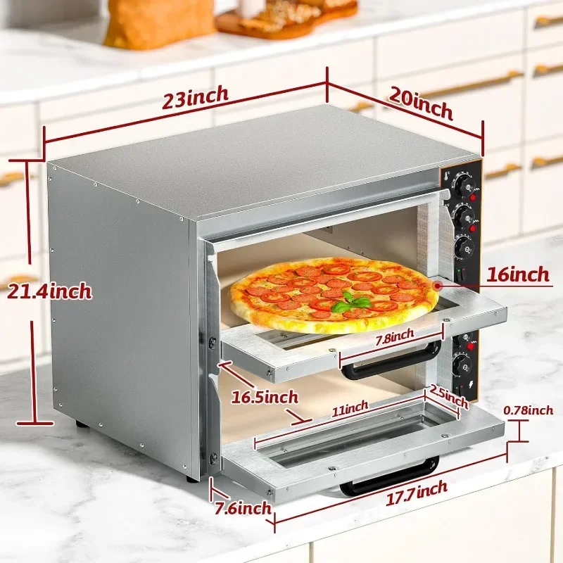 Shikha Commercial Countertop Pizza Oven 16 inch, Double-Layer Electric Pizza Maker Machine with Stone