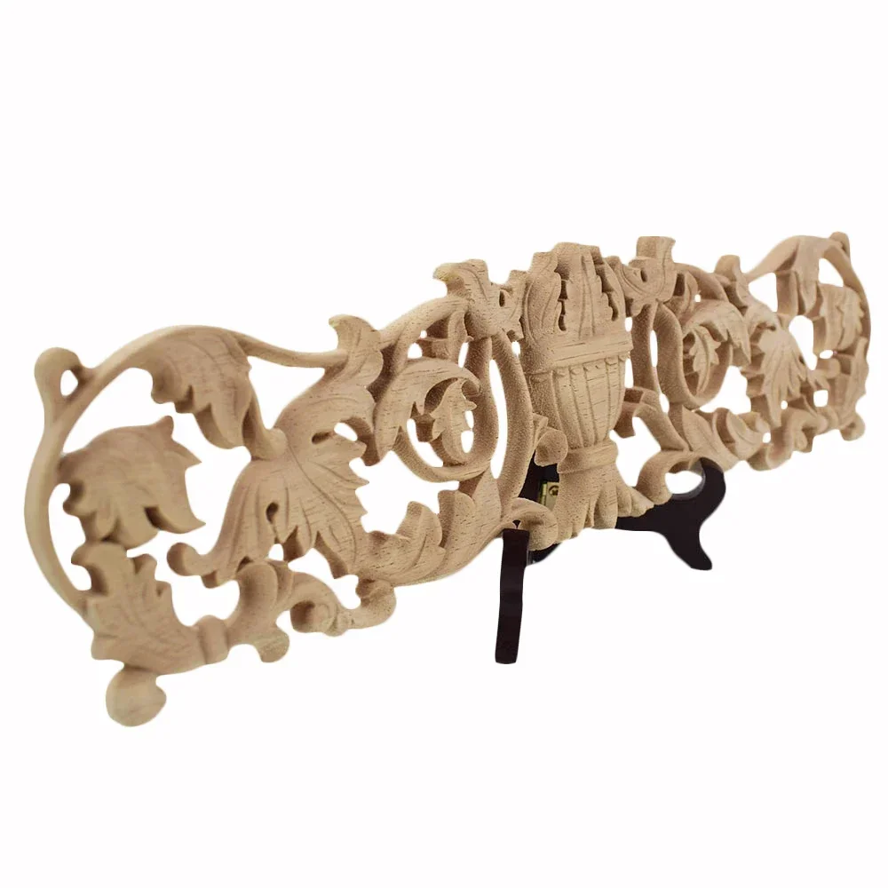 2PCS Solid Wood Applique Furniture Cabinet Head Style Flower Piece Background Wall Decorative Home Decor Garden Decoration
