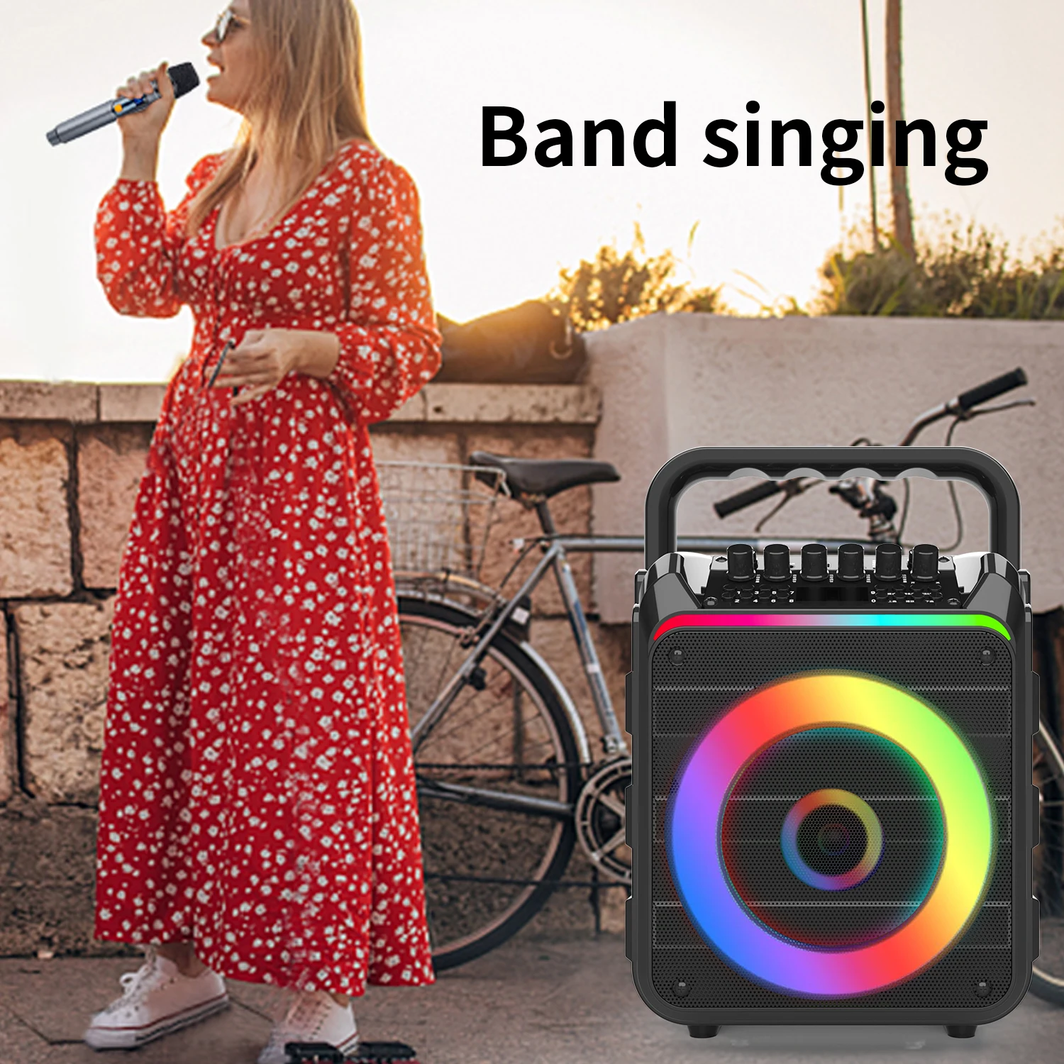 AMZ 인기 저렴한 K11 노래방 스피커, 가족 파티 노래를 위한 무선 마이크 2개 포함, Bt5.3V, TF, USB, FM 지원