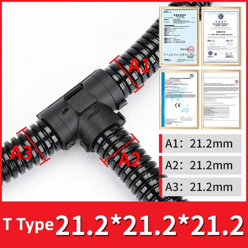 10 Stuks Vlamvertragende PA66 Gegolfde Pijp Tee Joint T-Type Kabelboom Gesp Omstelling Y-Type Te Openen Slanggesp voor Electro